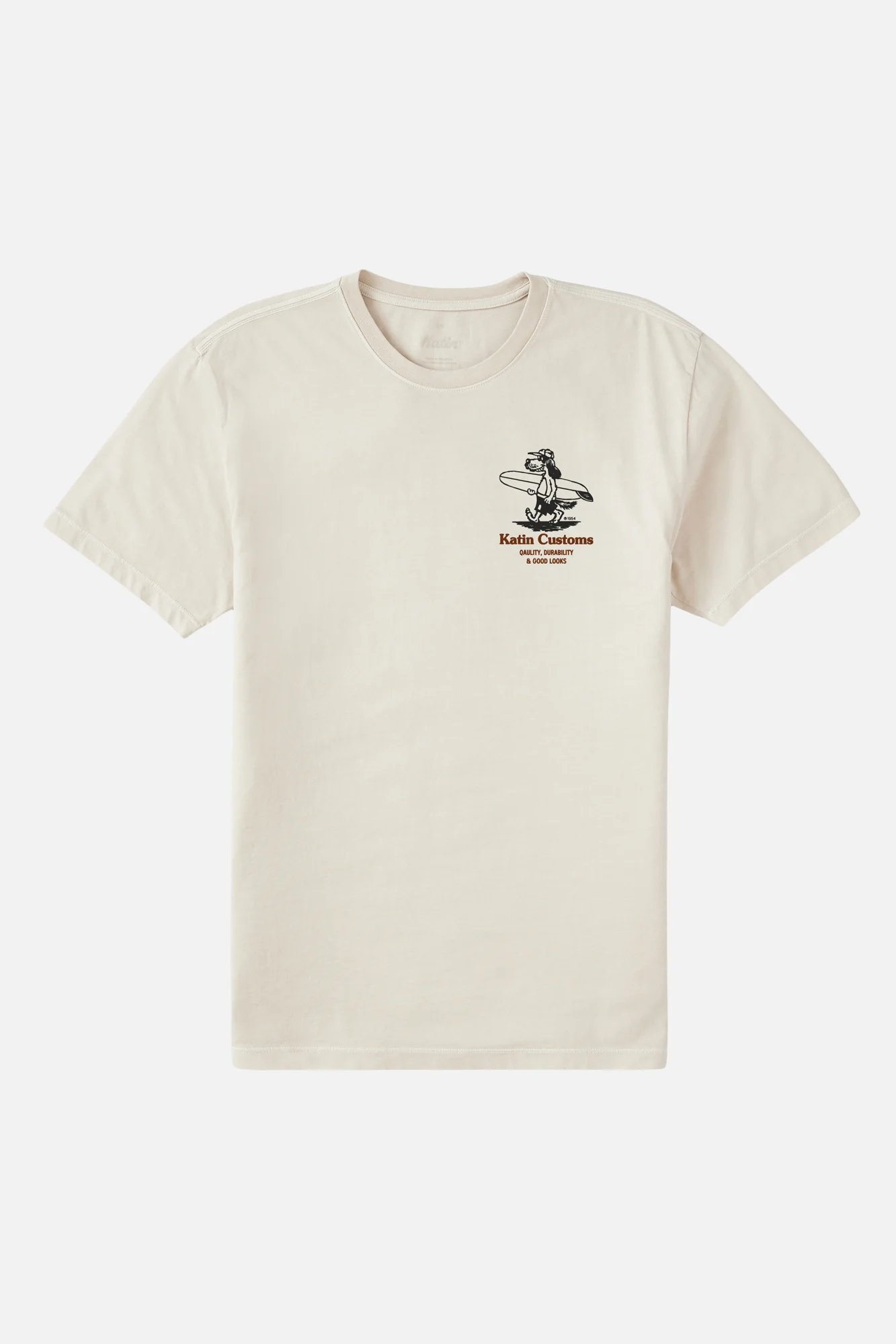 Beige 1 Camiseta Katin Lou Tee hombre algodón orgánico con gráfico personalizado inspirado en los años 70