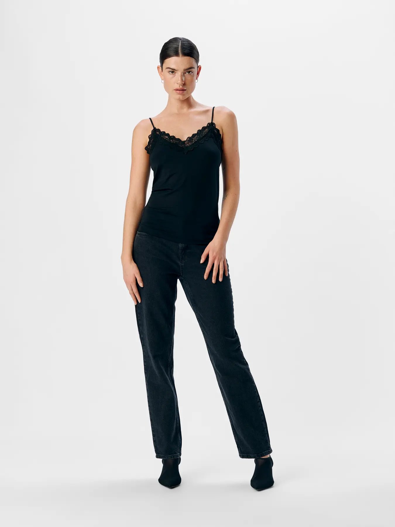 Black 2 Top elástico mujer escote en V