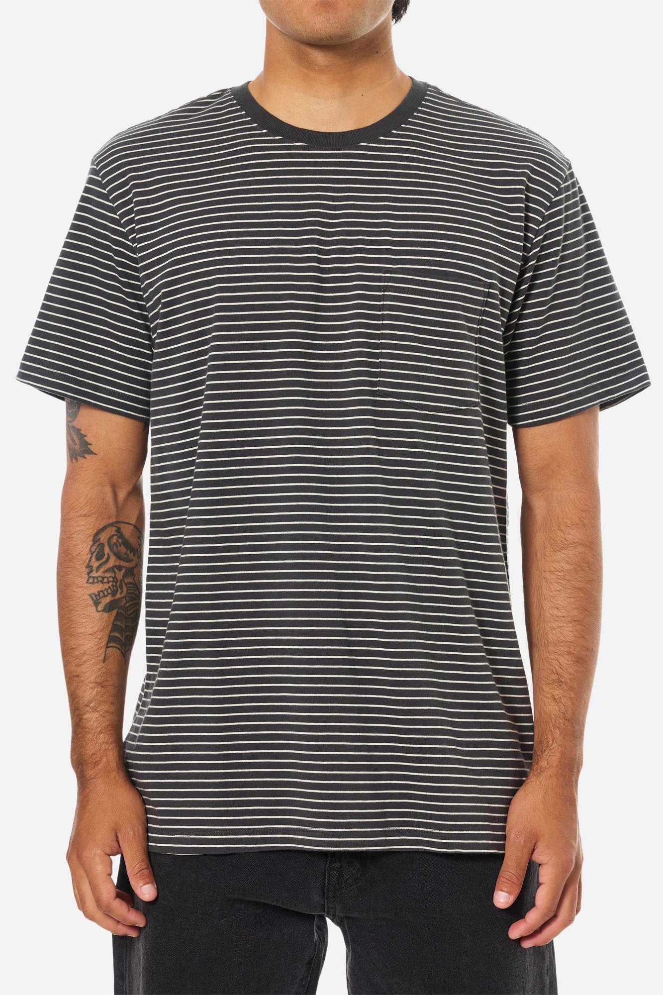 Black Wash 2 camiseta de rayas hombre Finley Pocket Tee algodón Katin