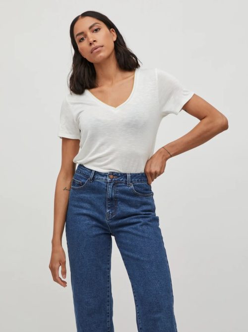 Camiseta básica mujer escote en V manga corta