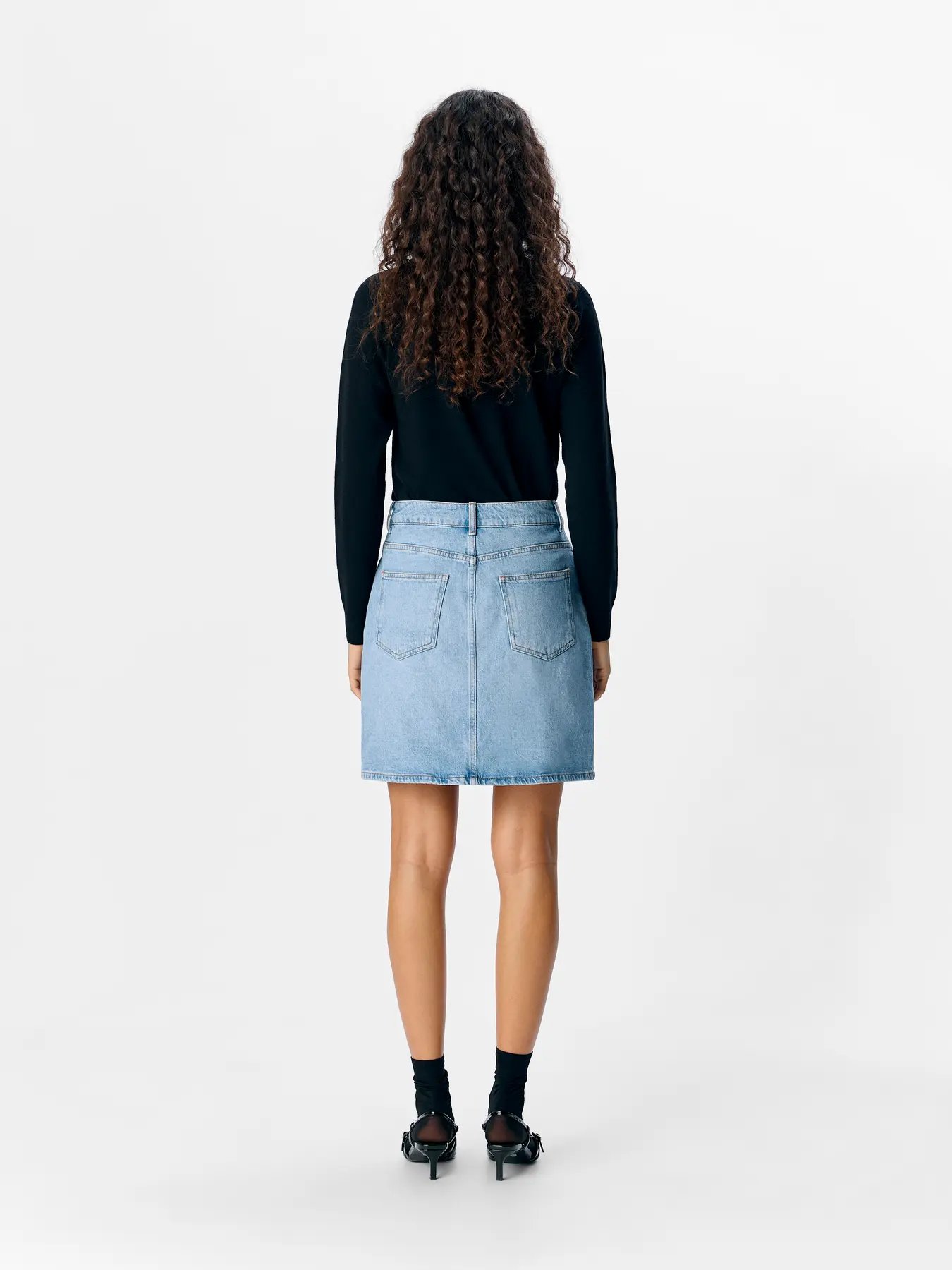 Light Blue Denim Washed 3 Falda vaquera mujer tiro alto con bolsillos