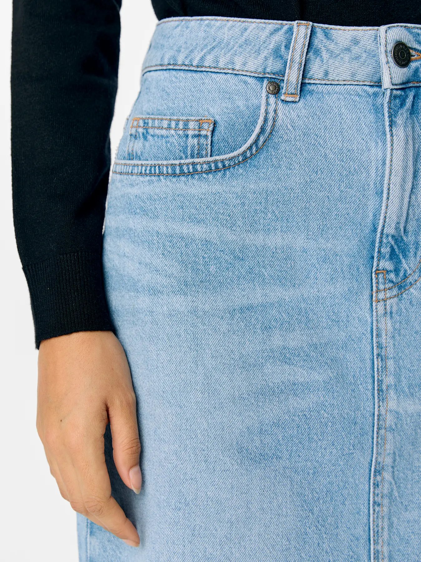 Light Blue Denim Washed 4 Falda vaquera mujer tiro alto con bolsillos
