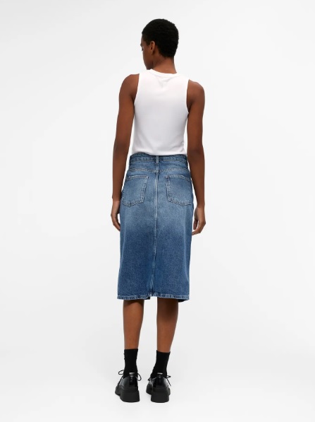 Medium Blue Denim 2 Falda vaquera mujer tiro alto con abertura frontal