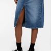 Medium Blue Denim 4 Falda vaquera mujer tiro alto con abertura frontal