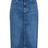 Medium Blue Denim Washed 1 Falda midi vaquera mujer tiro medio con abertura frontal