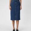 Medium Blue Denim Washed 2 Falda midi vaquera mujer tiro medio con abertura frontal