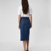Medium Blue Denim Washed 3 Falda midi vaquera mujer tiro medio con abertura frontal