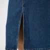 Medium Blue Denim Washed 5 Falda midi vaquera mujer tiro medio con abertura frontal