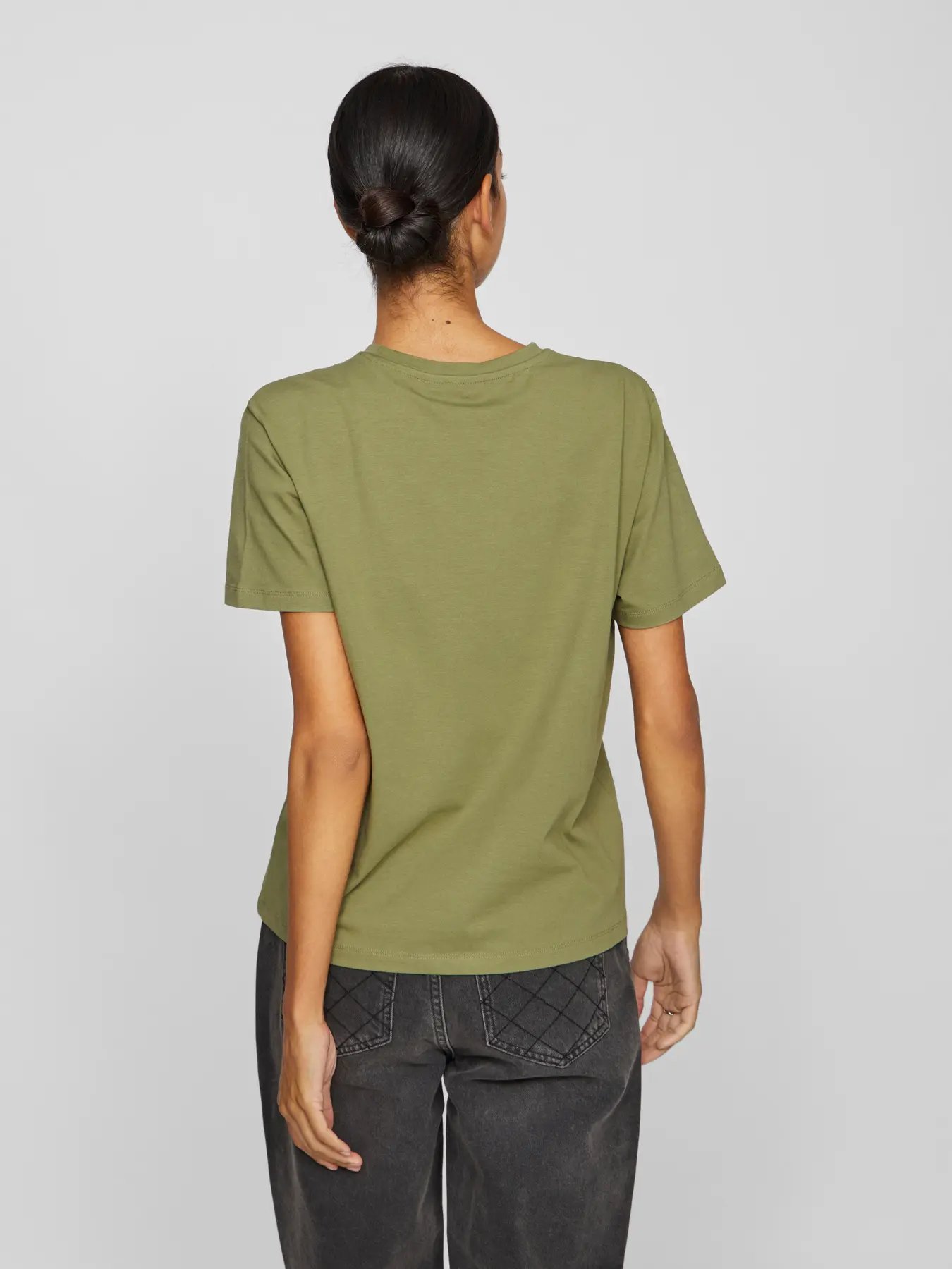 Oil Green 3 Top básico mujer algodón orgánico cuello redondo