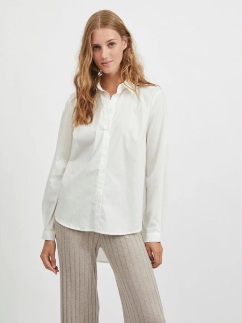 Camisa mujer manga larga con botones y bajo más largo VILA” “Camisa suave y cómoda mujer con puño