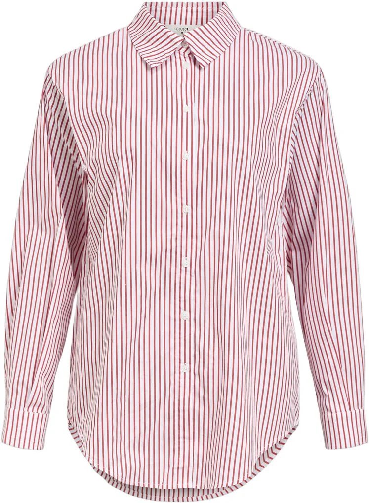 White - Red 1 Camisa mujer manga larga popelina con cuello clásico