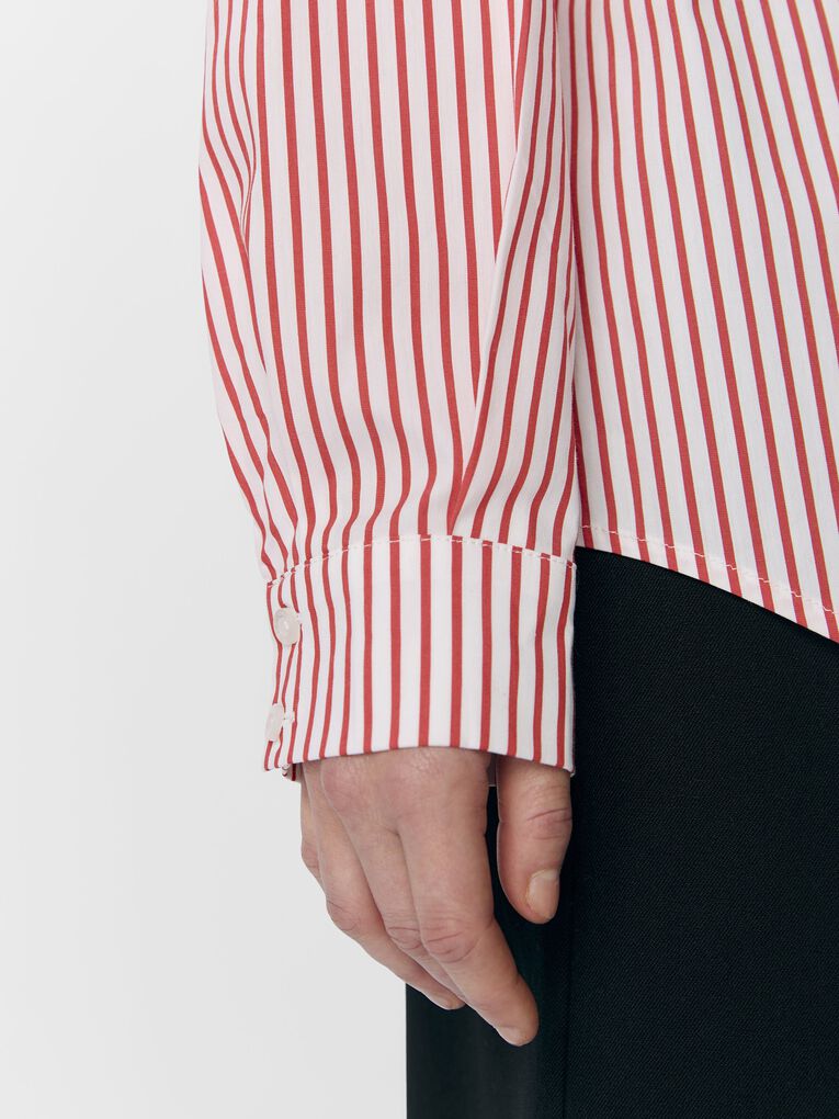 White - Red 4 Camisa mujer manga larga popelina con cuello clásico