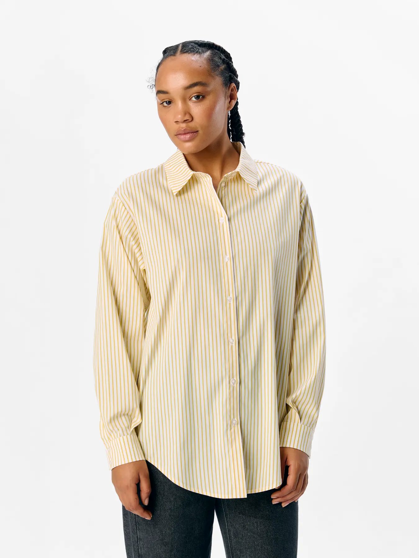 White - Yellow 2 Camisa mujer manga larga popelina con cuello clásico