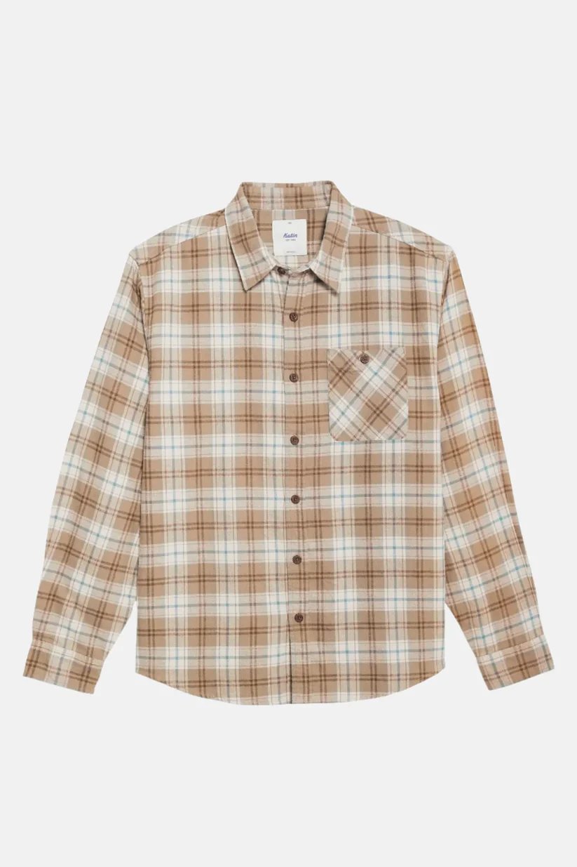 Beige 1 Camisa hombre Derek Flannel de algodón, ligera, manga larga, estilo casual y cómodo