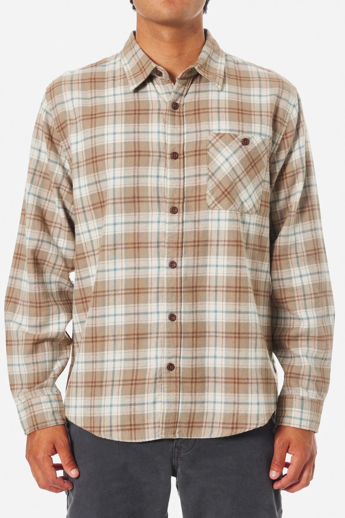 Beige 2 Camisa hombre Derek Flannel de algodón, ligera, manga larga, estilo casual y cómodo