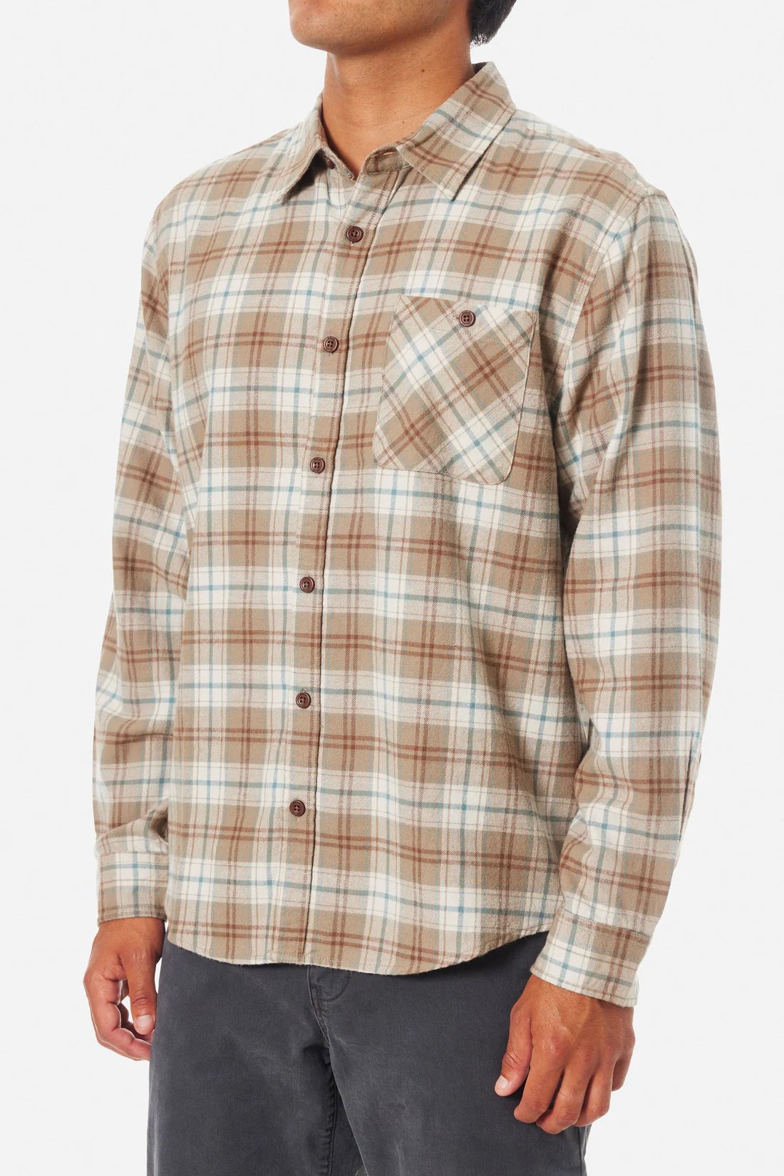 Beige 3 Camisa hombre Derek Flannel de algodón, ligera, manga larga, estilo casual y cómodo