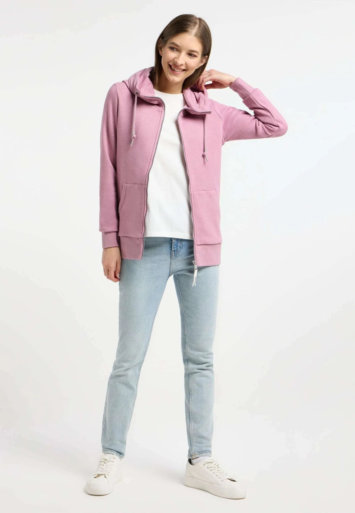 Dusty Pink 1 Chaqueta sudadera mujer NESKIA ZIP Ragwear con capucha alta y bolsillos