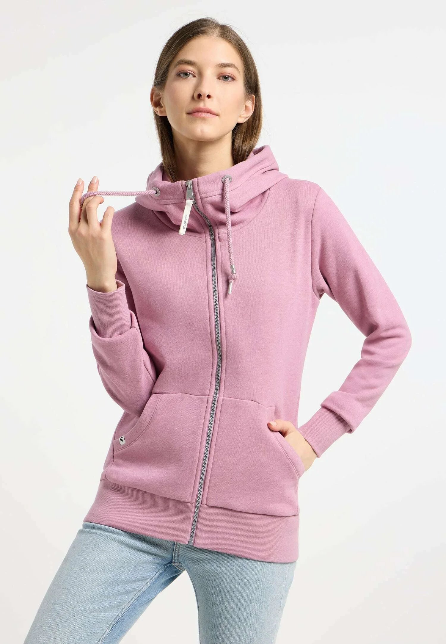 Dusty Pink 2 Chaqueta sudadera mujer NESKIA ZIP Ragwear con capucha alta y bolsillos