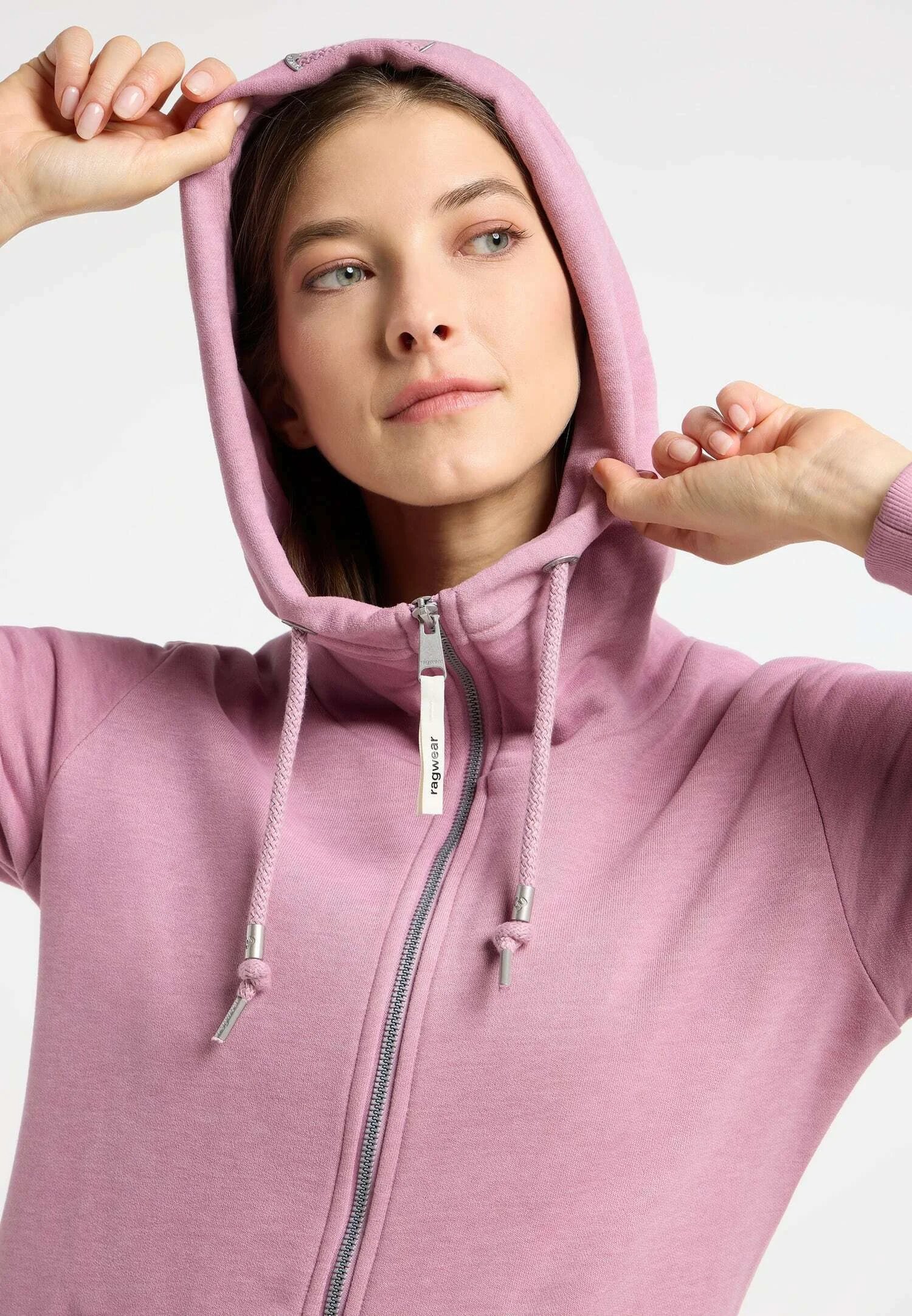 Dusty Pink 4 Chaqueta sudadera mujer NESKIA ZIP Ragwear con capucha alta y bolsillos