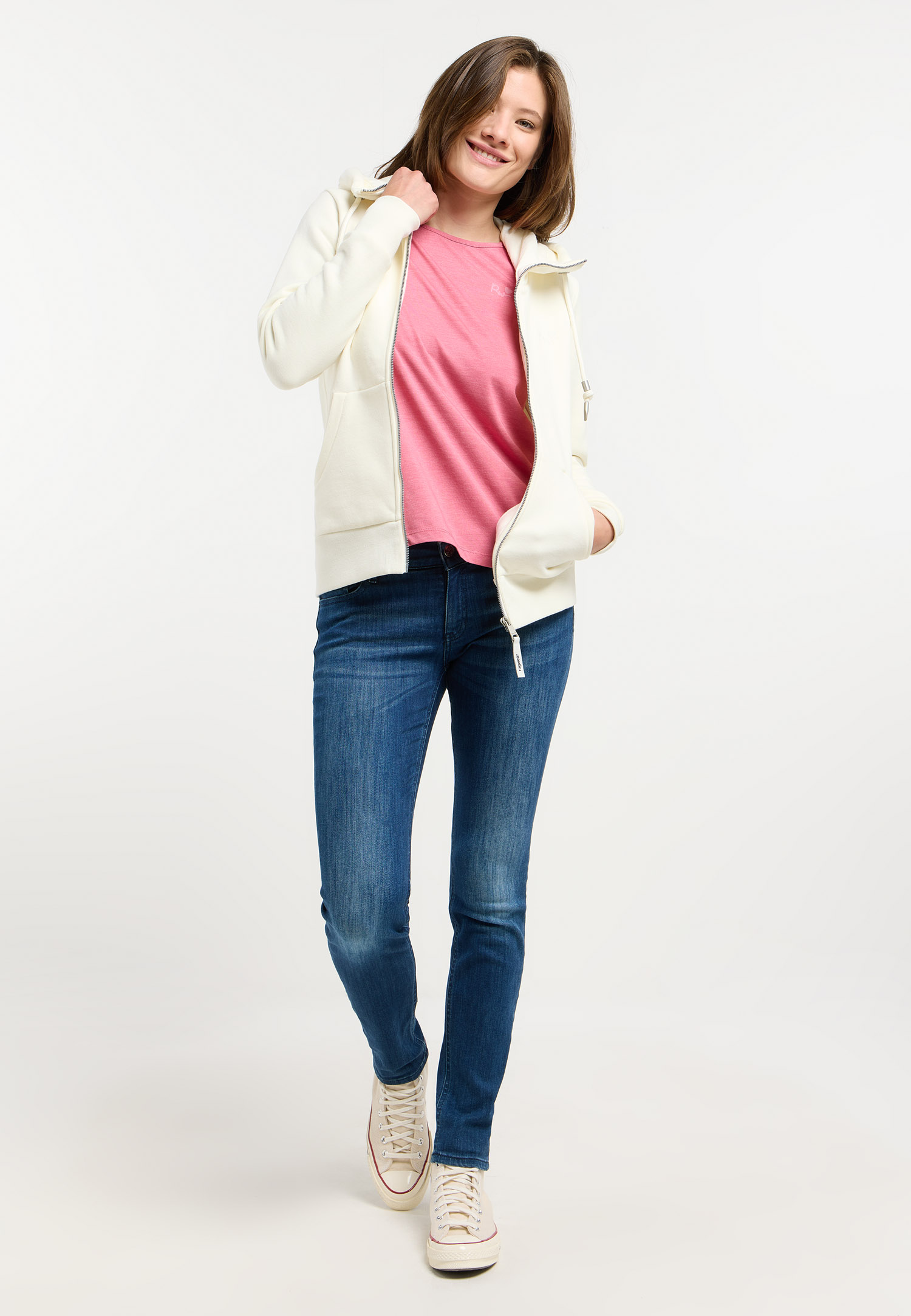 Ivory 1 Chaqueta sudadera mujer NESKIA ZIP Ragwear con capucha alta y bolsillos