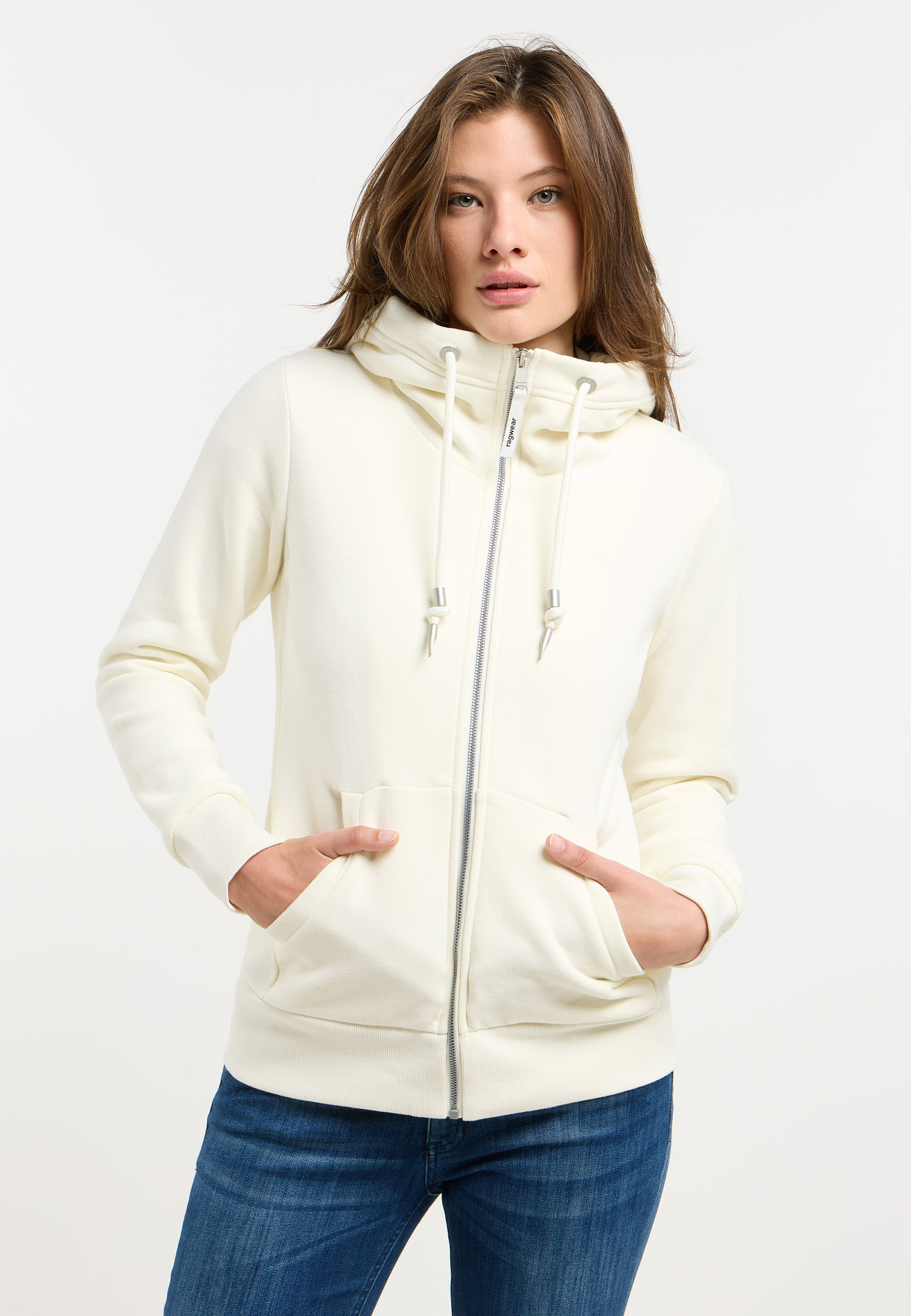Ivory 2 Chaqueta sudadera mujer NESKIA ZIP Ragwear con capucha alta y bolsillos