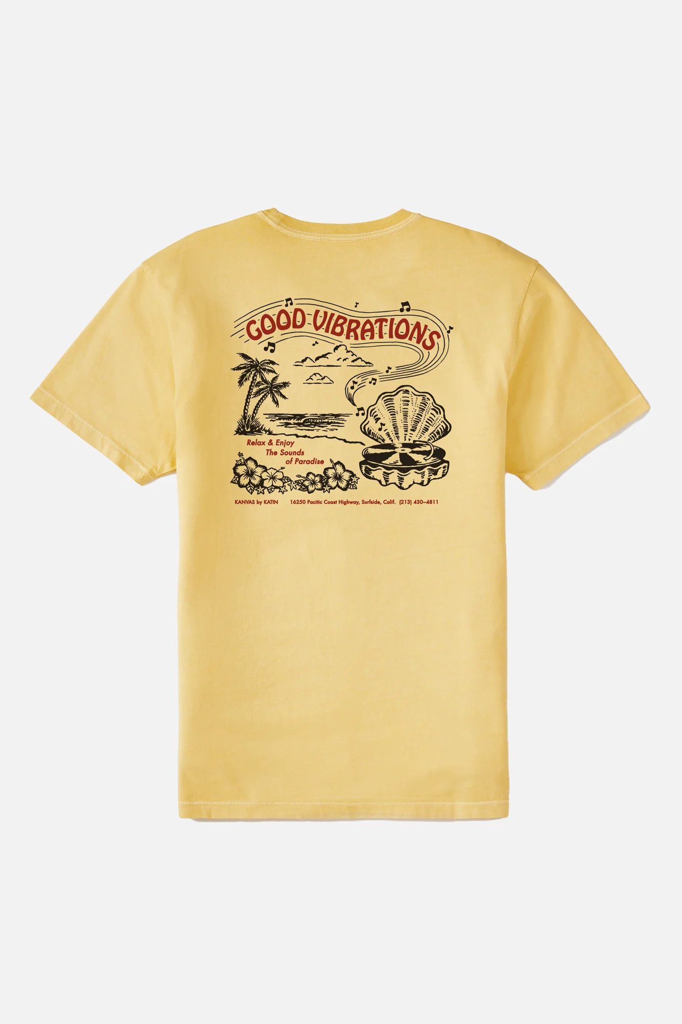 Yellow 1 Camiseta hombre Vibrations Tee de algodón orgánico, manga corta, estampado inspirado en carteles vintage