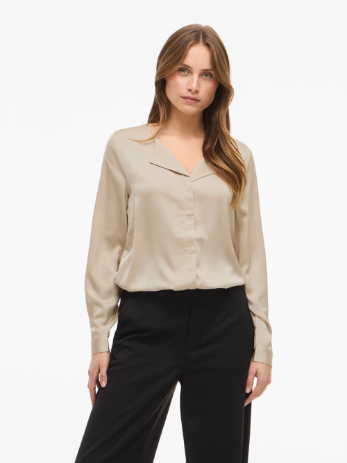 Vila Viellette V-Necl L/S Satin Shirt